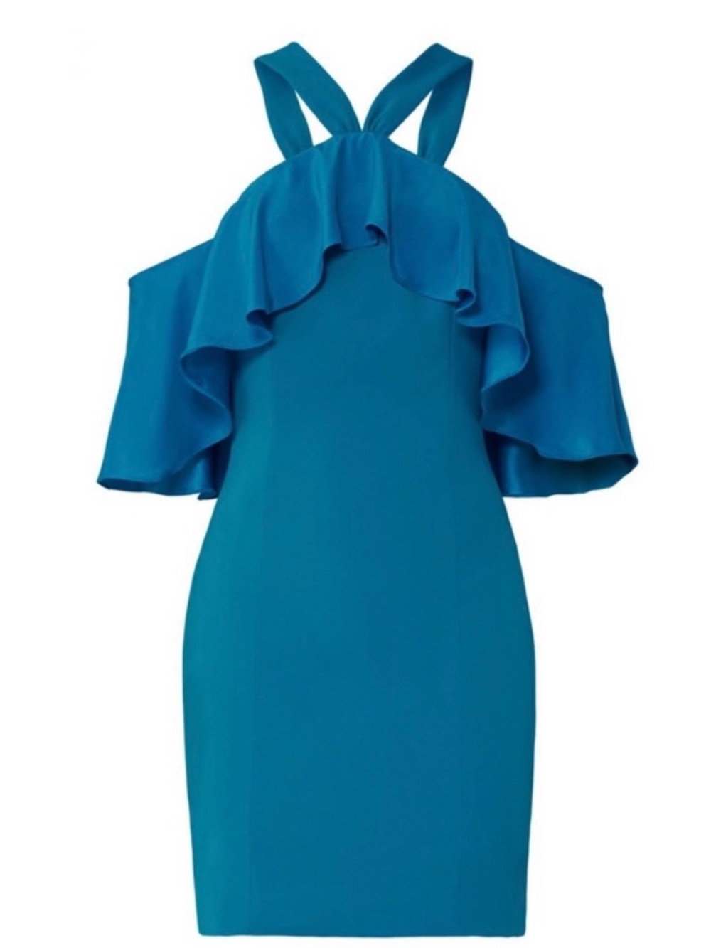 JAYGODFREY‎ Teal One-Shoulder Ruffle Sheath Dress